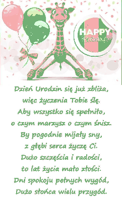 Żyrafa z życzeniami urodzinowymi